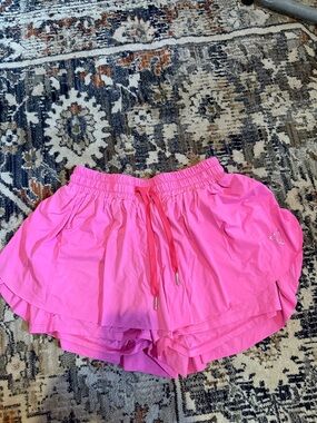 Women’s Bright Pink Layered Athletic Shorts with Elastic Waist
